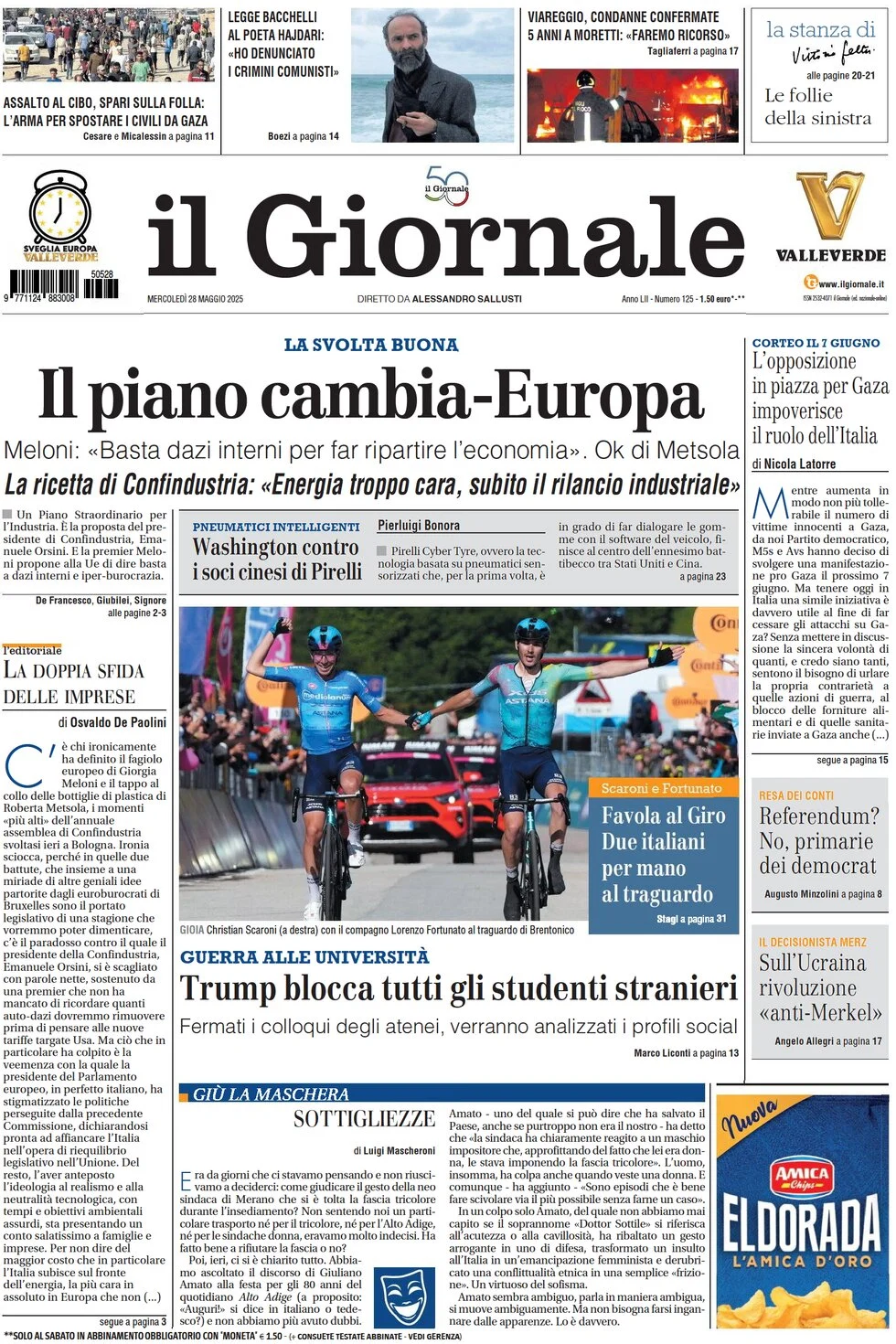 anteprima della prima pagina di il-giornale del 28/05/2025