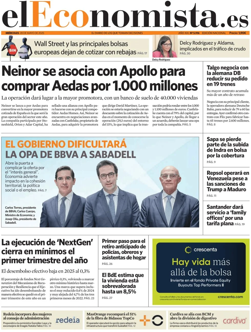 anteprima della prima pagina di el-economista del 28/05/2025