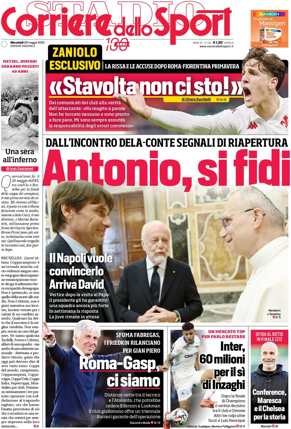 anteprima della prima pagina di corriere-dello-sport del 28/05/2025