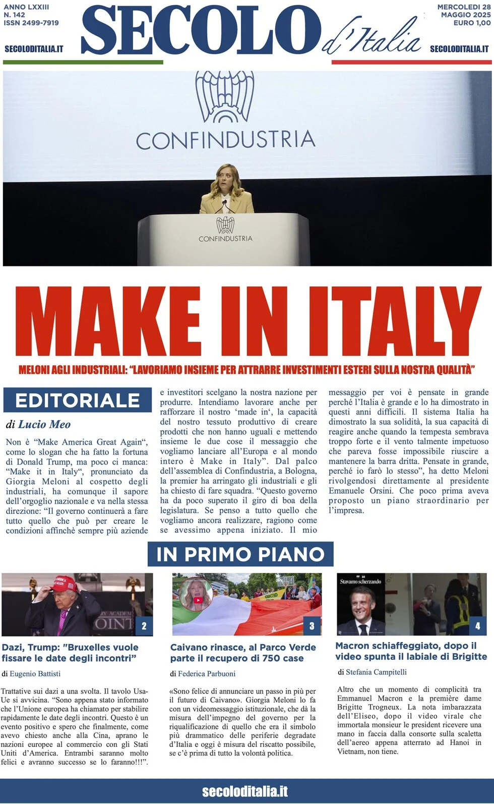 anteprima della prima pagina di secolo-ditalia del 28/05/2025