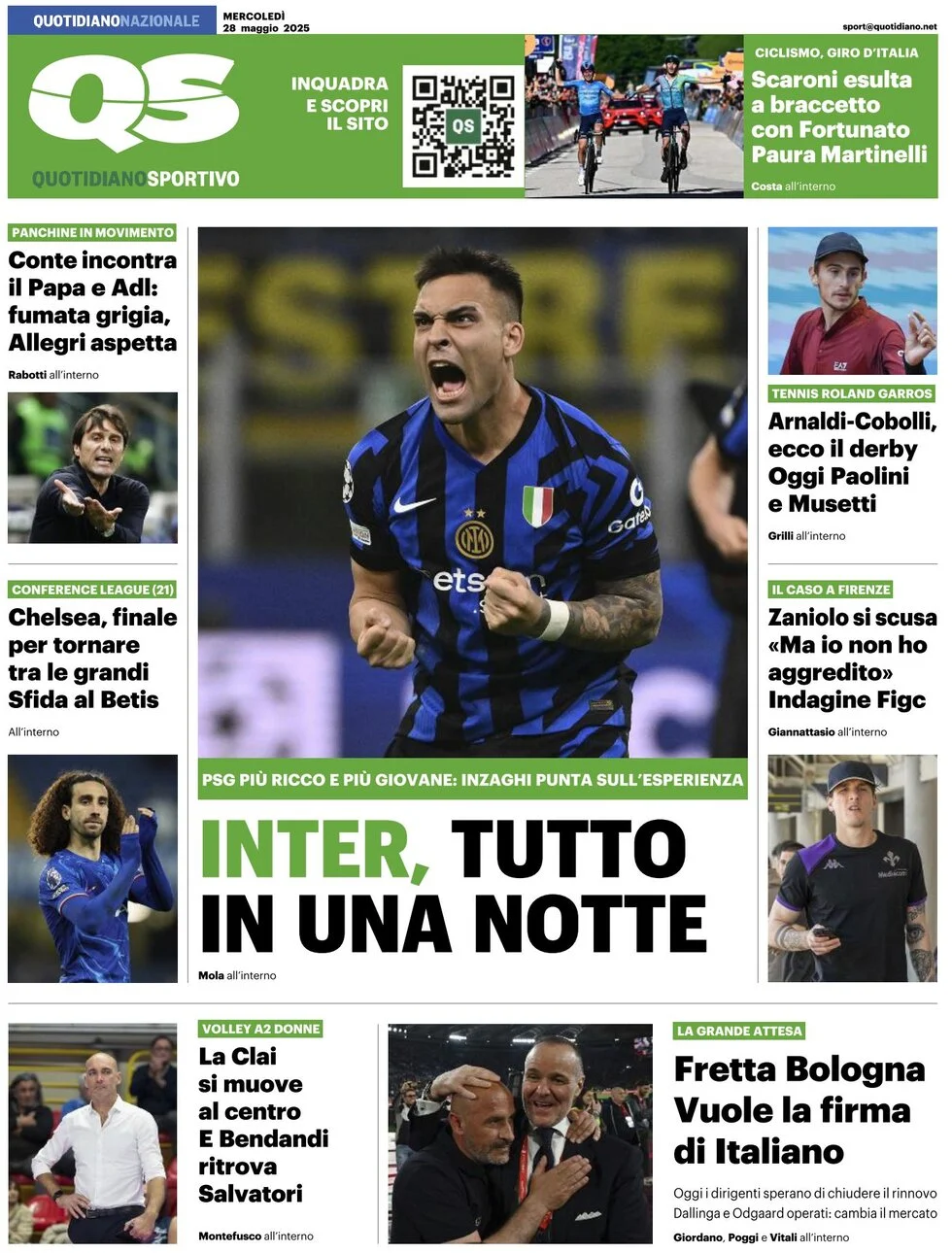 anteprima della prima pagina di qs-quotidiano-sportivo del 28/05/2025