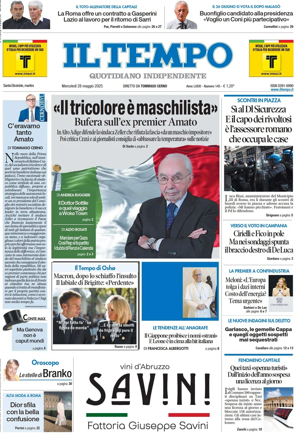 anteprima della prima pagina di il-tempo del 28/05/2025
