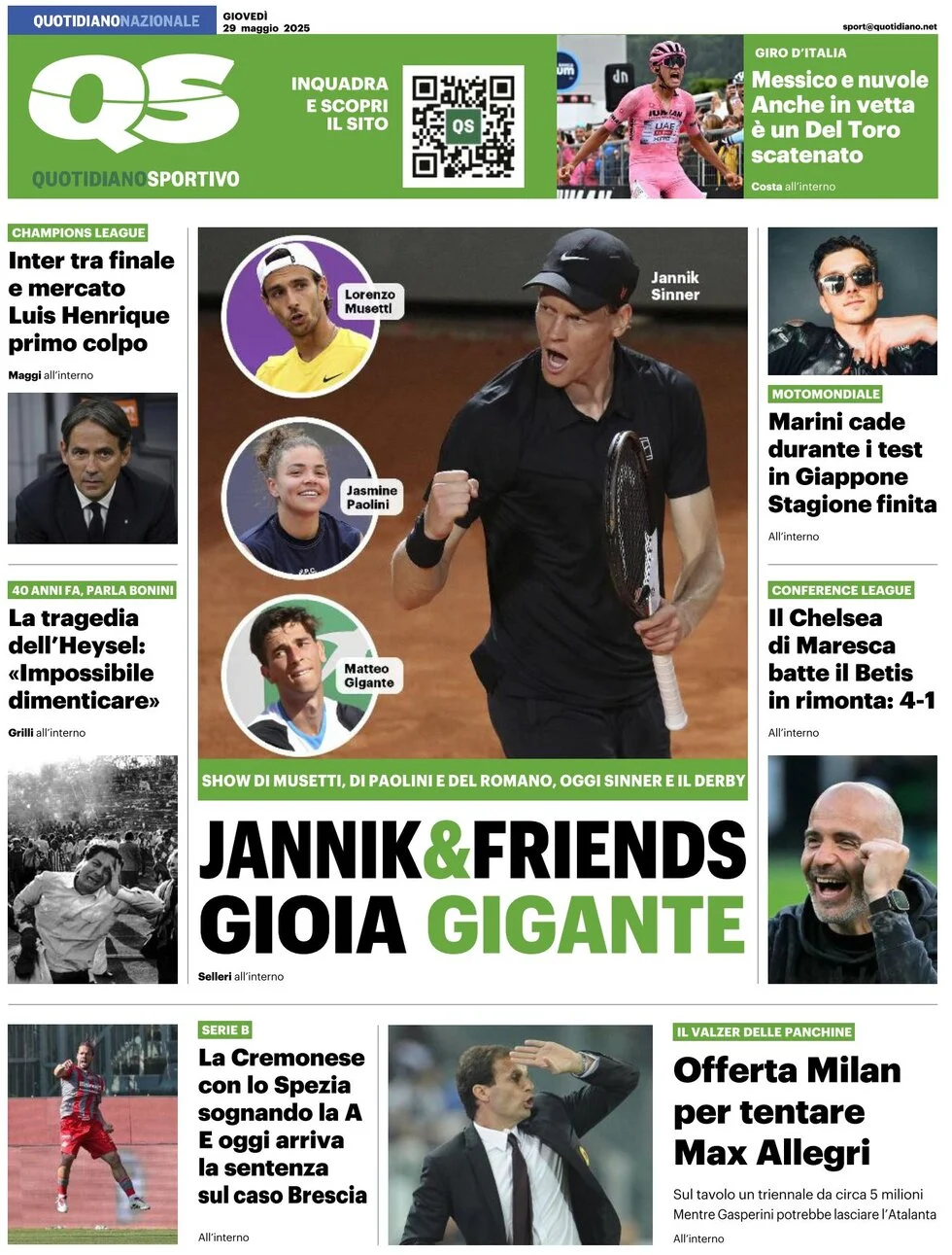 anteprima della prima pagina di qs-quotidiano-sportivo del 29/05/2025