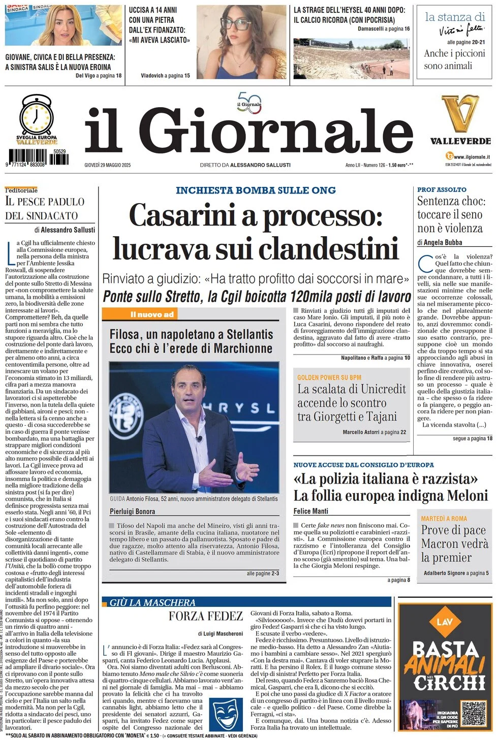 anteprima della prima pagina di il-giornale del 29/05/2025