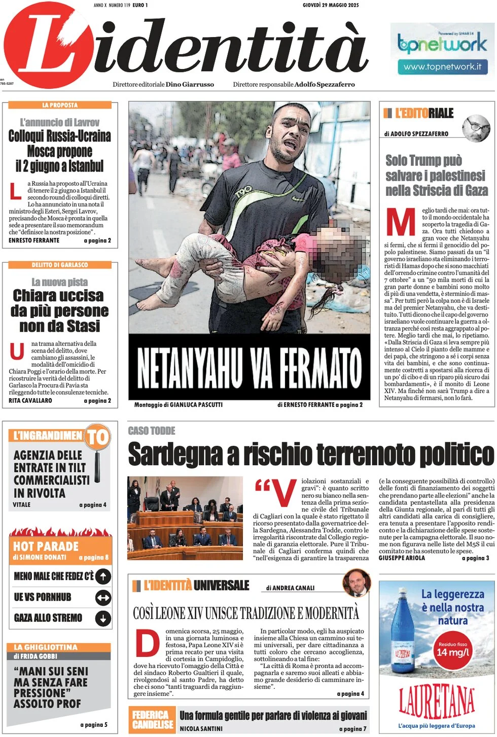 anteprima della prima pagina di lidentit del 29/05/2025