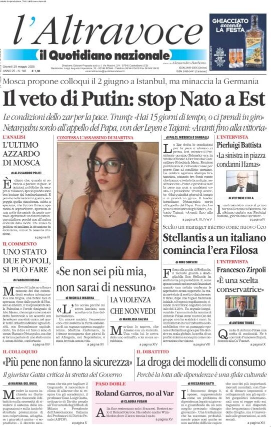 anteprima della prima pagina di il-quotidiano-del-sud-laltravoce del 29/05/2025