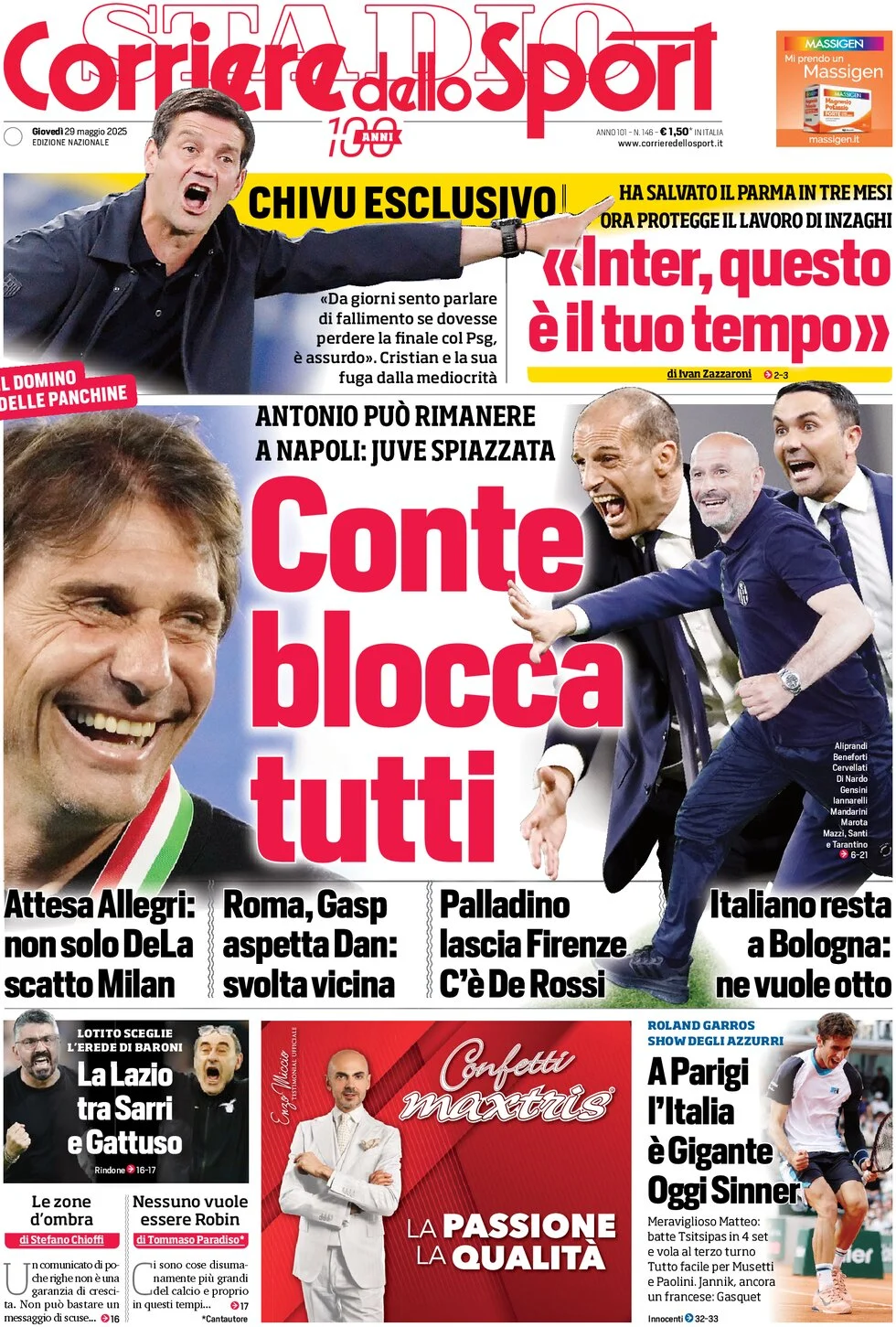 anteprima della prima pagina di corriere-dello-sport del 29/05/2025