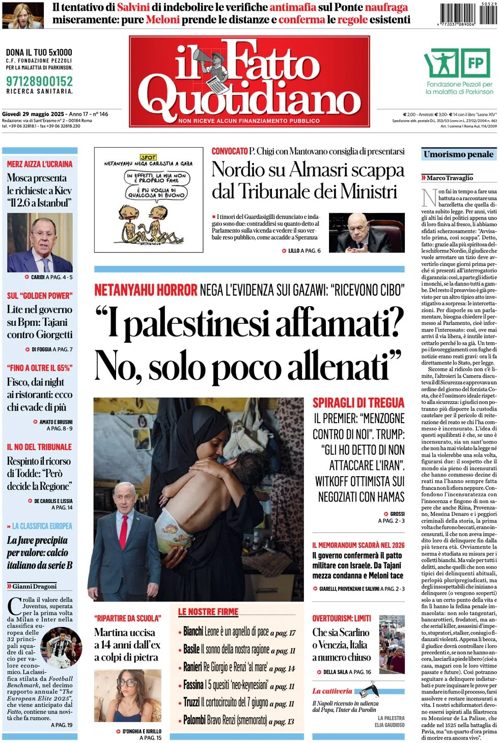 anteprima della prima pagina di il-fatto-quotidiano del 29/05/2025