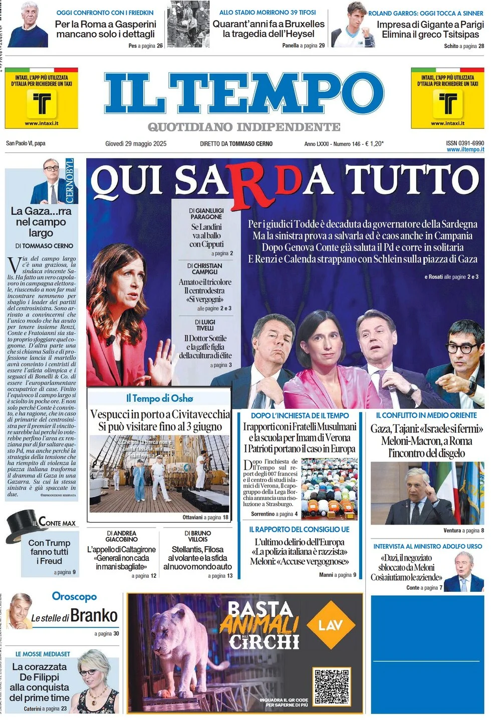 anteprima della prima pagina di il-tempo del 29/05/2025