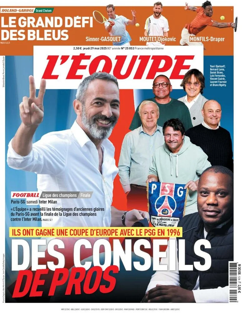 anteprima della prima pagina di lequipe del 29/05/2025