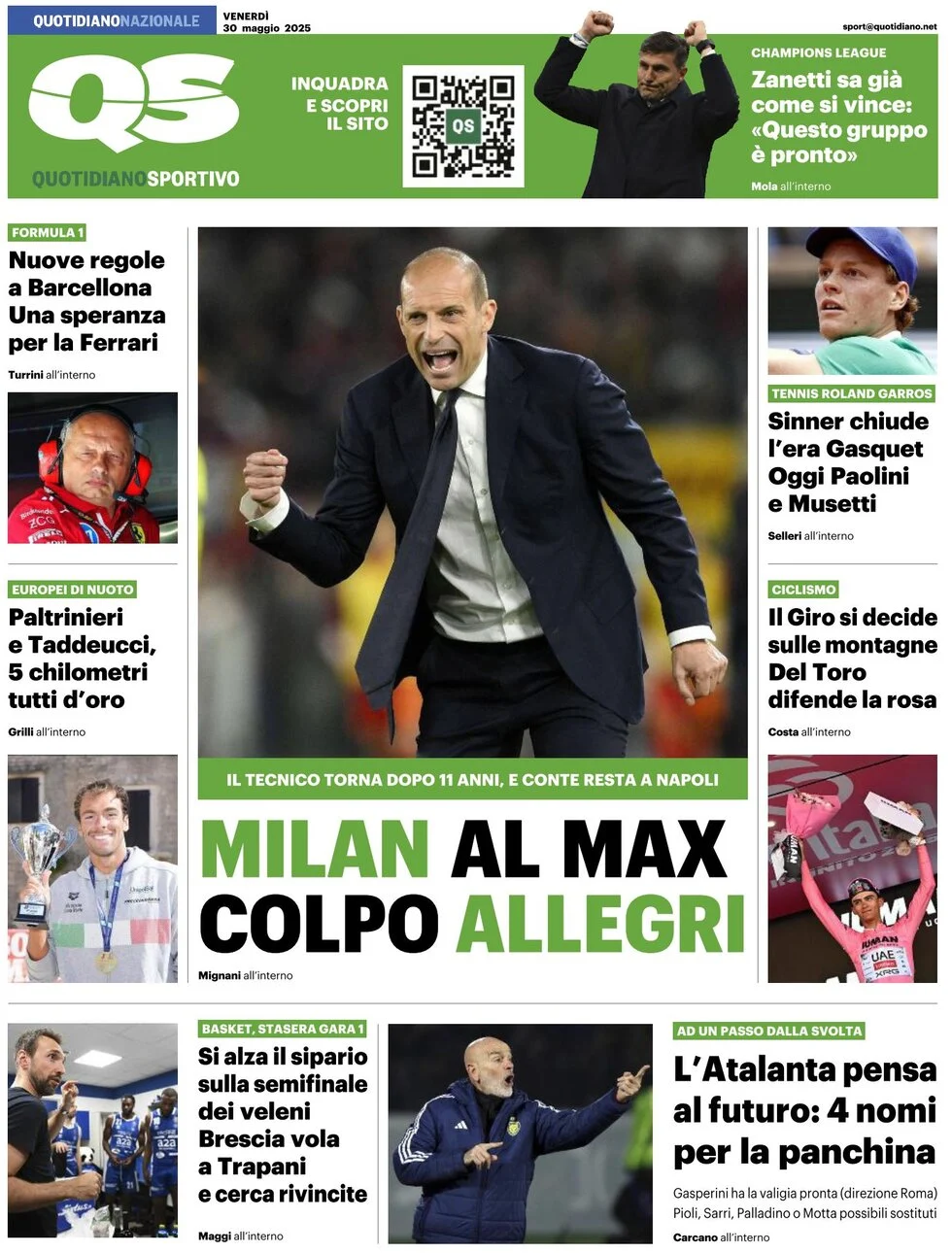 anteprima della prima pagina di qs-quotidiano-sportivo del 30/05/2025