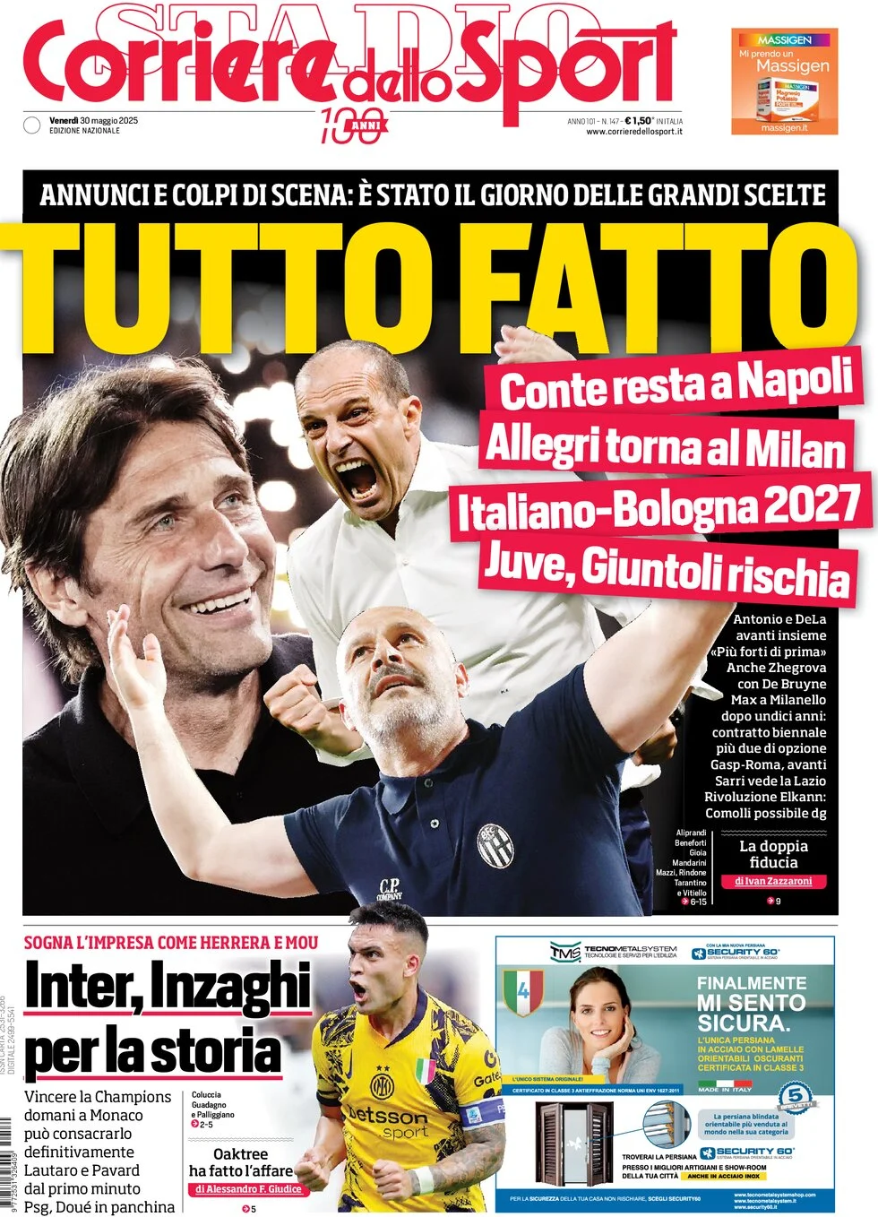 anteprima della prima pagina di corriere-dello-sport del 30/05/2025