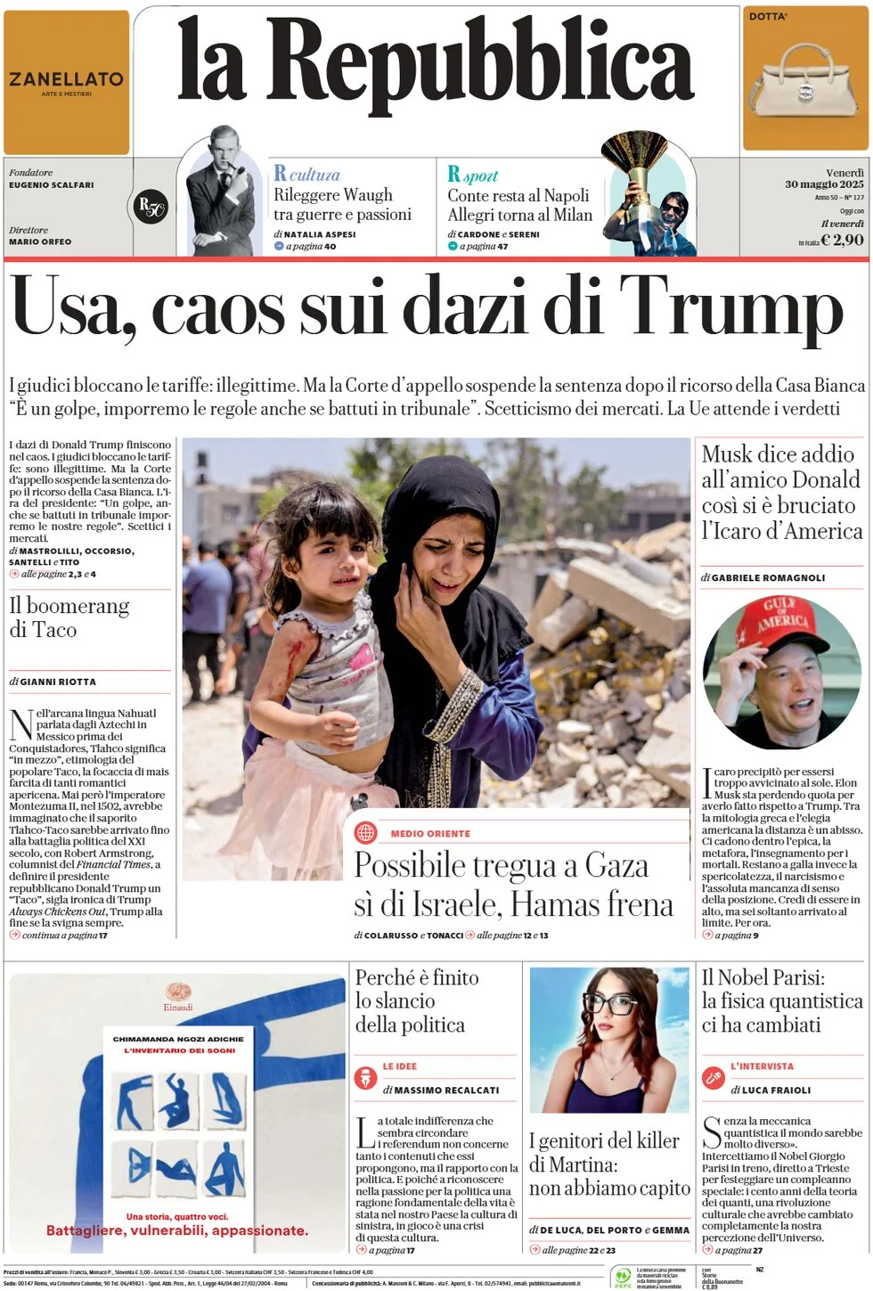 anteprima della prima pagina di la-repubblica del 30/05/2025