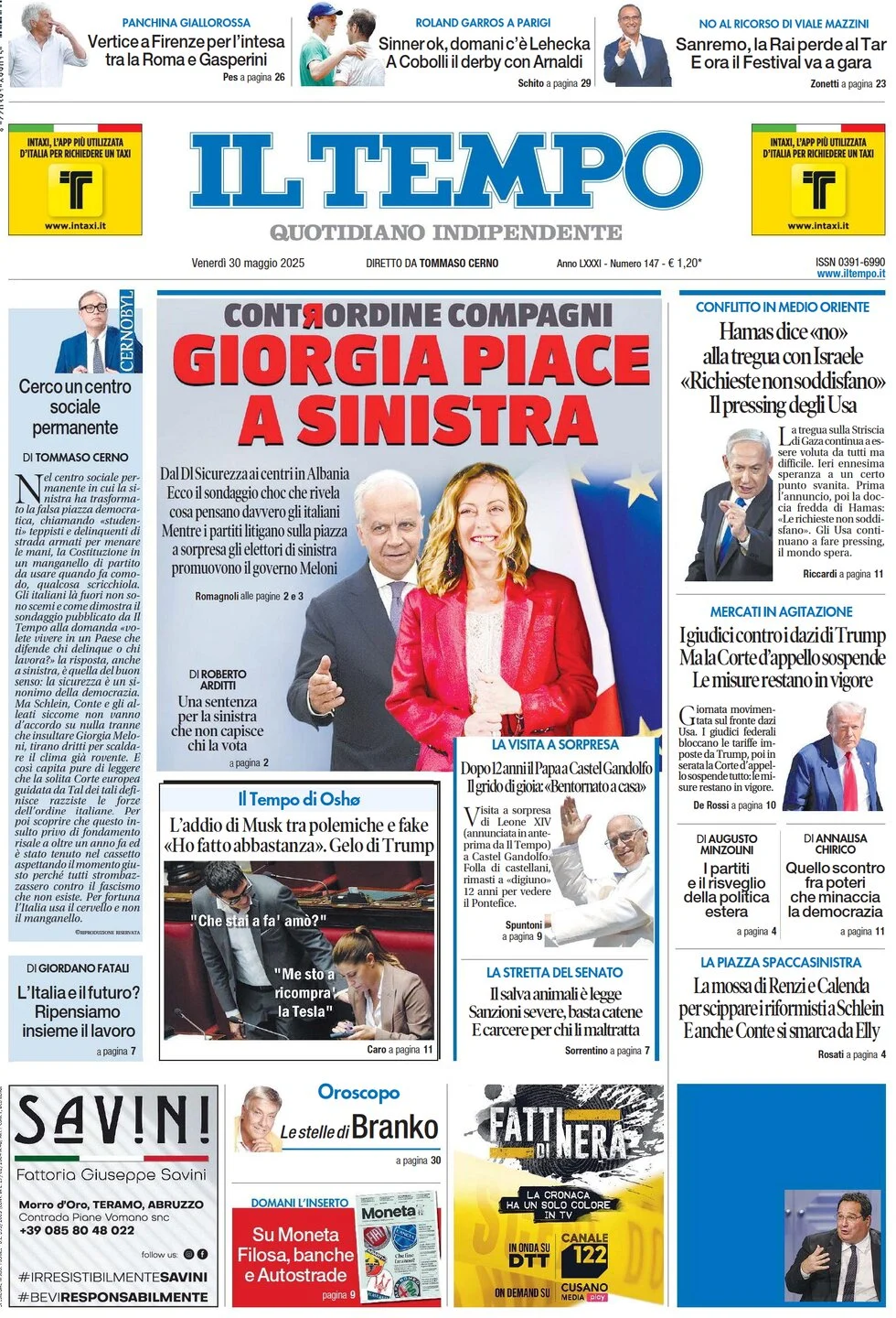 anteprima della prima pagina di il-tempo del 30/05/2025
