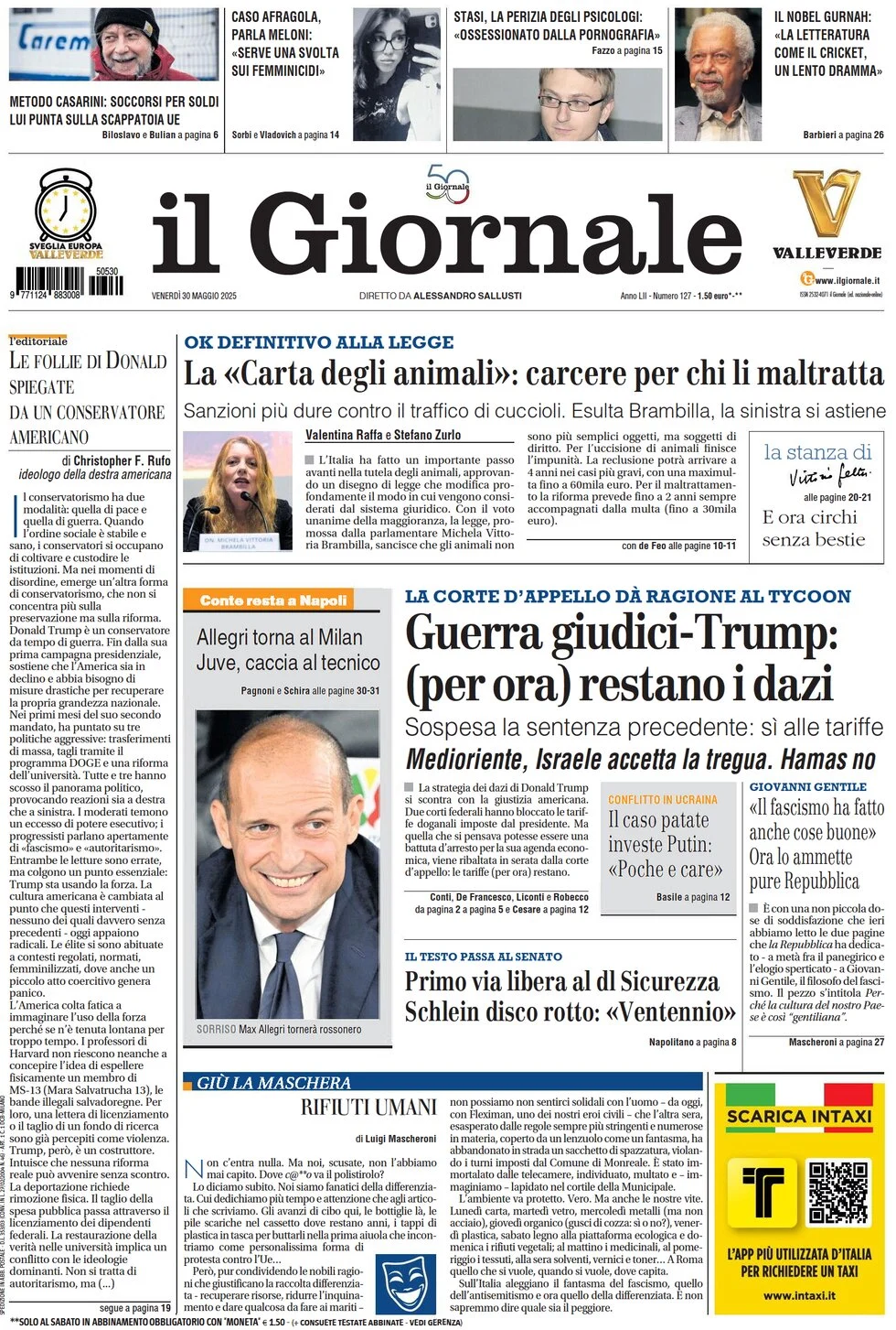 anteprima della prima pagina di il-giornale del 30/05/2025