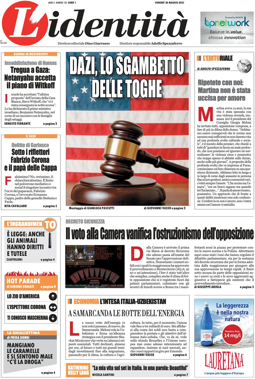 anteprima della prima pagina di lidentit del 30/05/2025