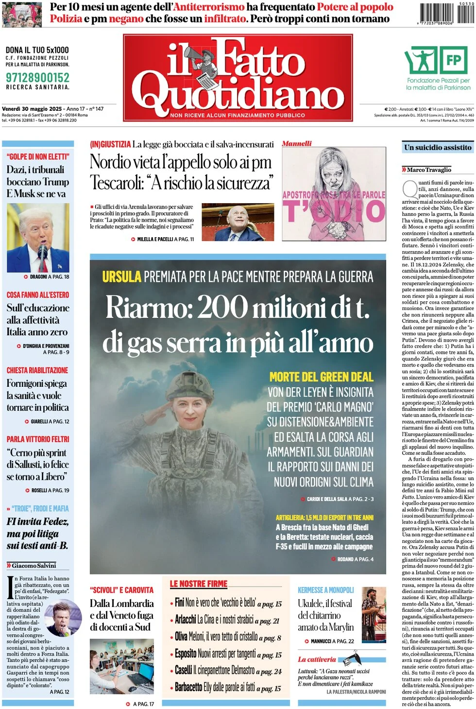 anteprima della prima pagina di il-fatto-quotidiano del 30/05/2025