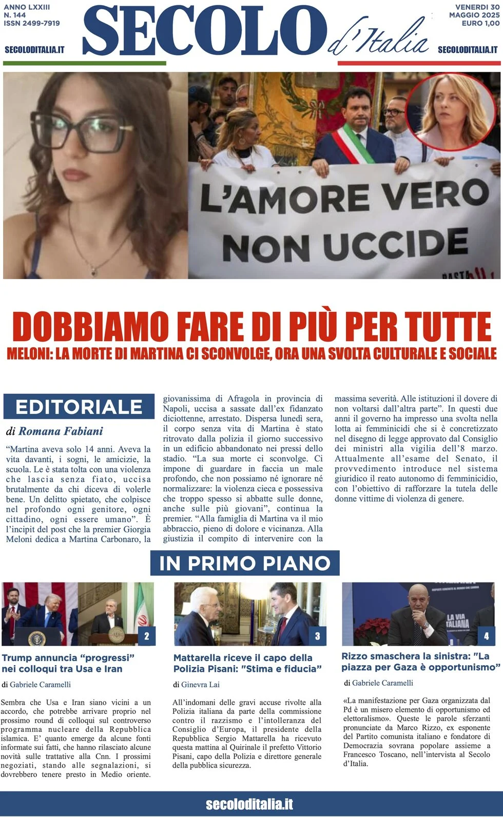 anteprima della prima pagina di secolo-ditalia del 30/05/2025