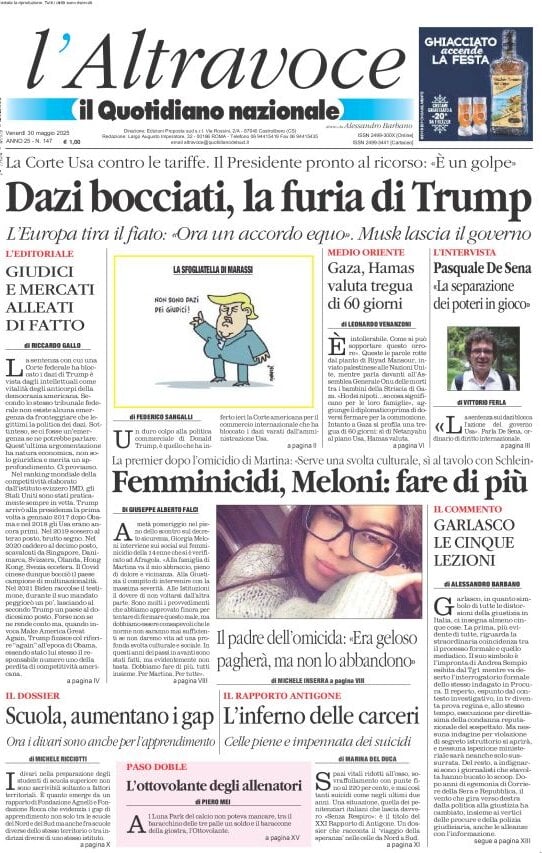 anteprima della prima pagina di il-quotidiano-del-sud-laltravoce del 30/05/2025