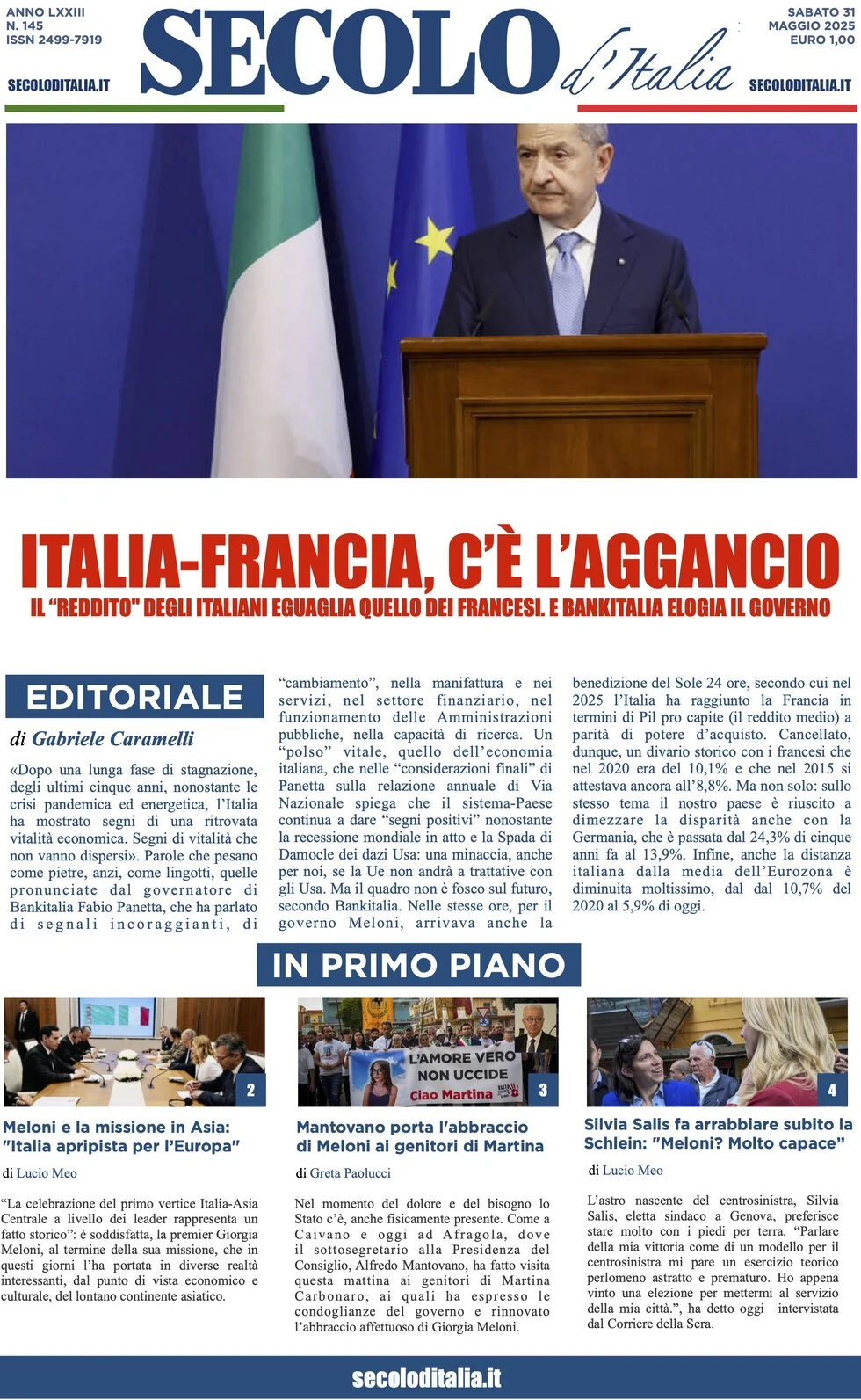 anteprima della prima pagina di secolo-ditalia del 31/05/2025