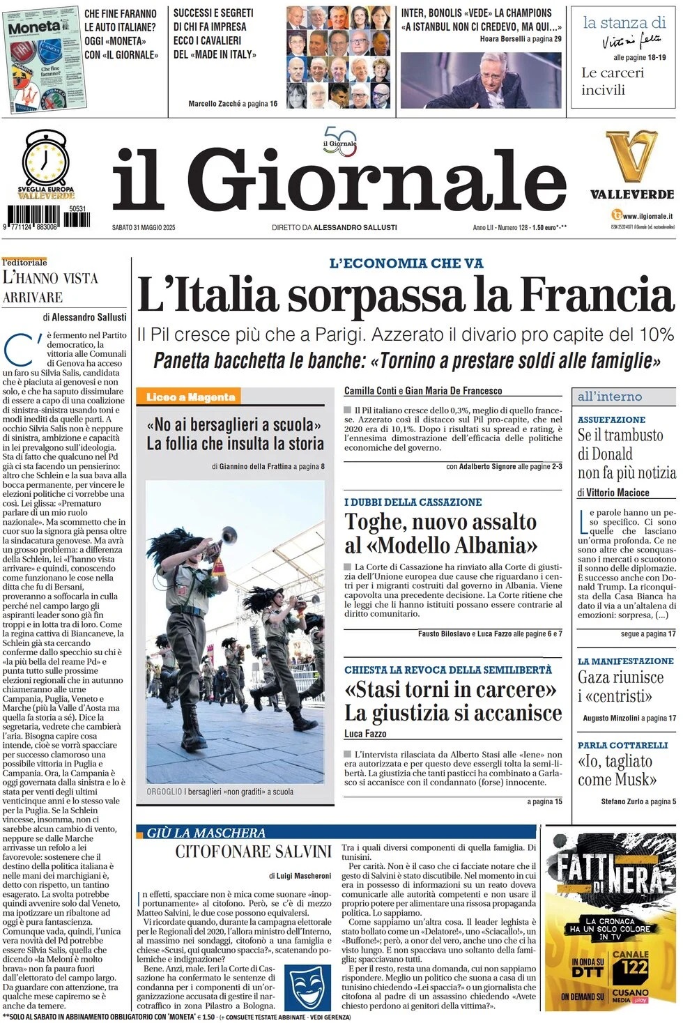 anteprima della prima pagina di il-giornale del 31/05/2025