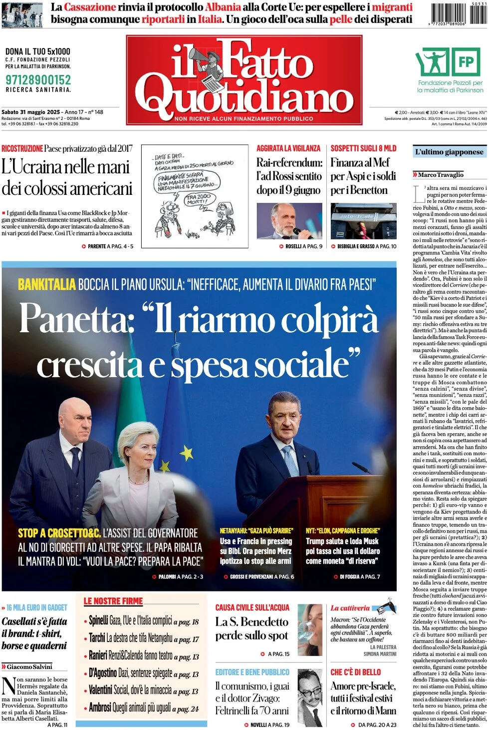 anteprima della prima pagina di il-fatto-quotidiano del 31/05/2025