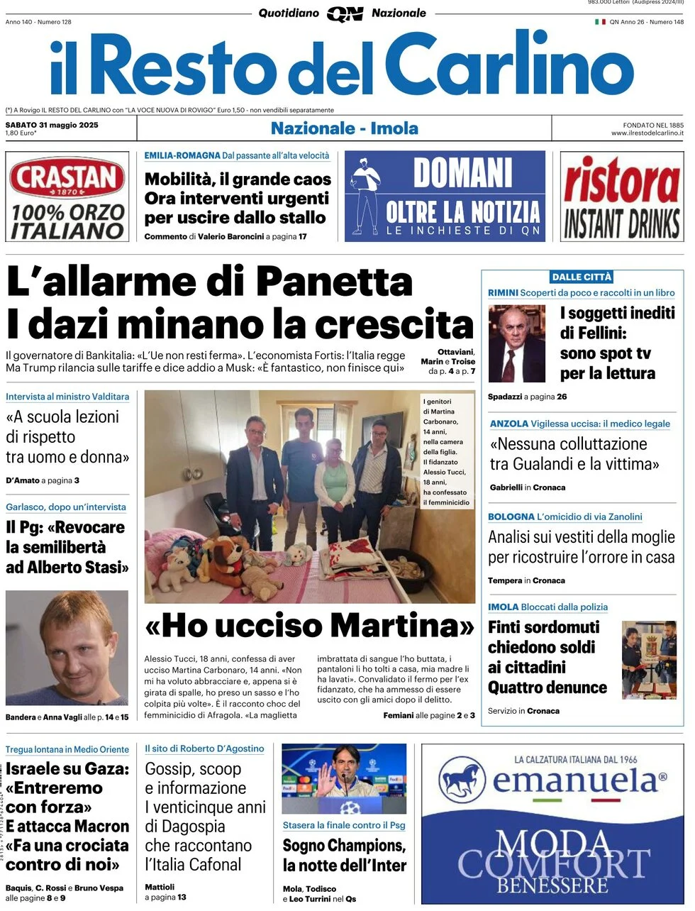 anteprima della prima pagina di il-resto-del-carlino del 31/05/2025