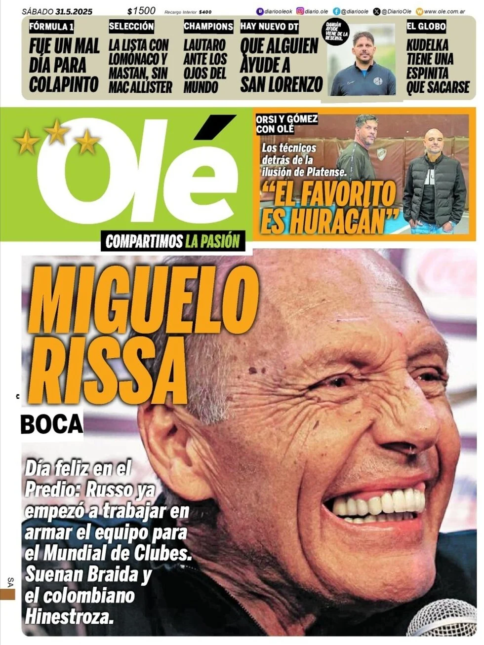 anteprima della prima pagina di ol del 31/05/2025