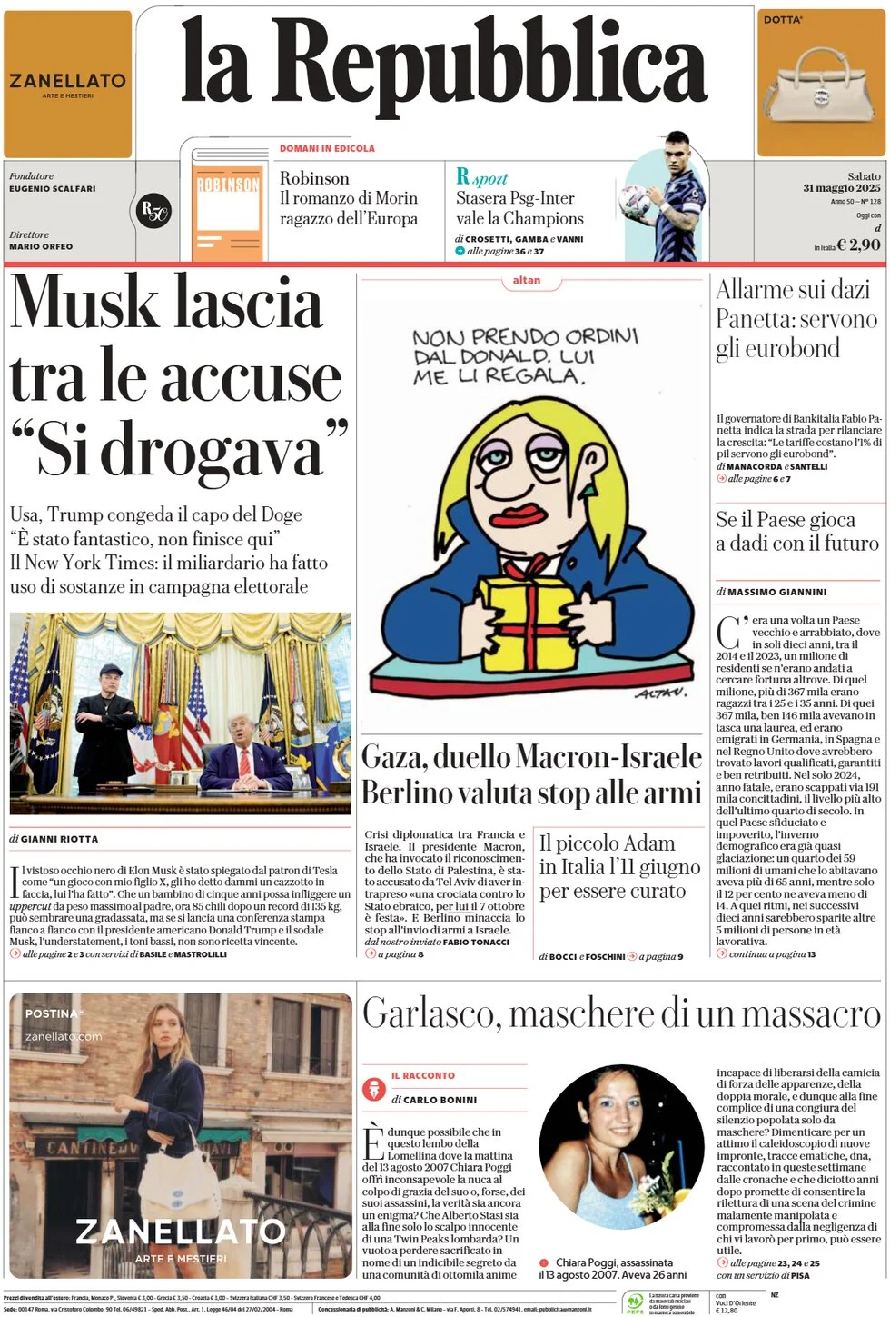anteprima della prima pagina di la-repubblica del 31/05/2025