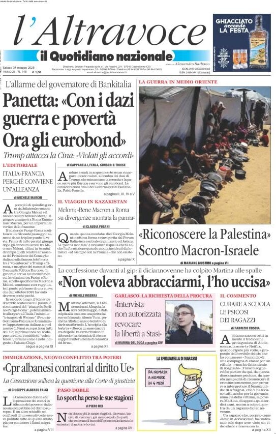 anteprima della prima pagina di il-quotidiano-del-sud-laltravoce del 31/05/2025