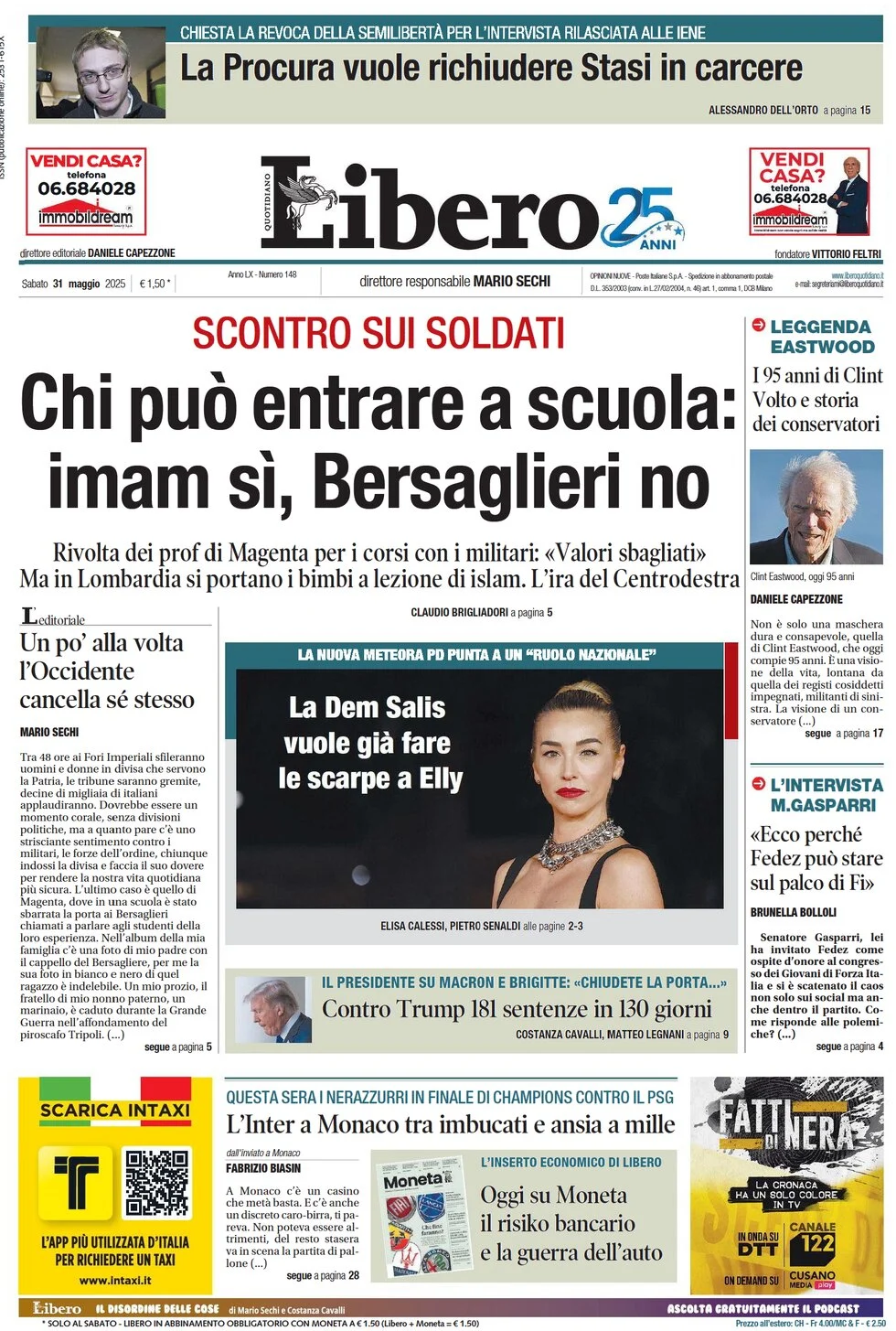 anteprima della prima pagina di libero-quotidiano del 31/05/2025