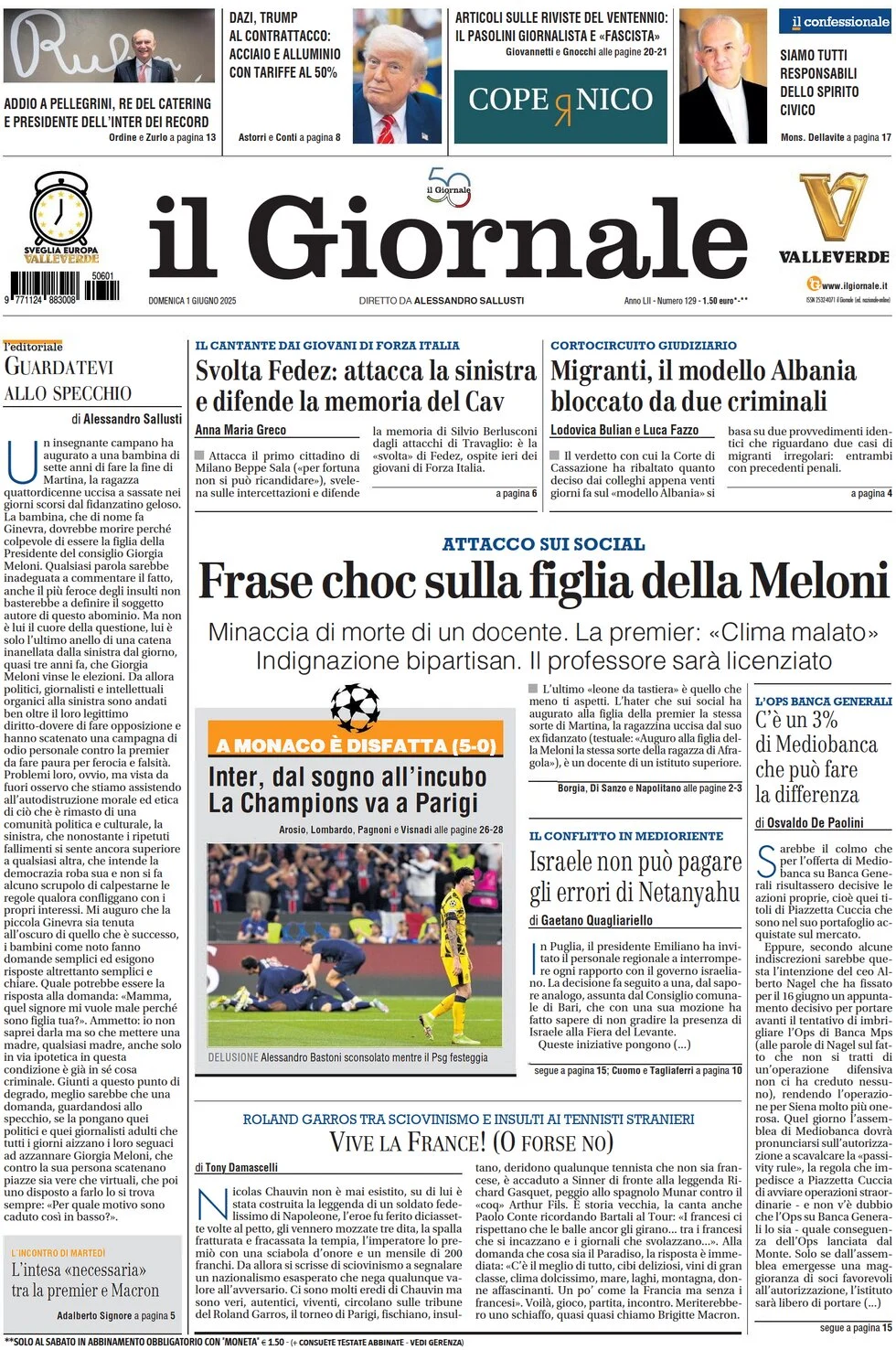 anteprima della prima pagina di il-giornale del 01/06/2025