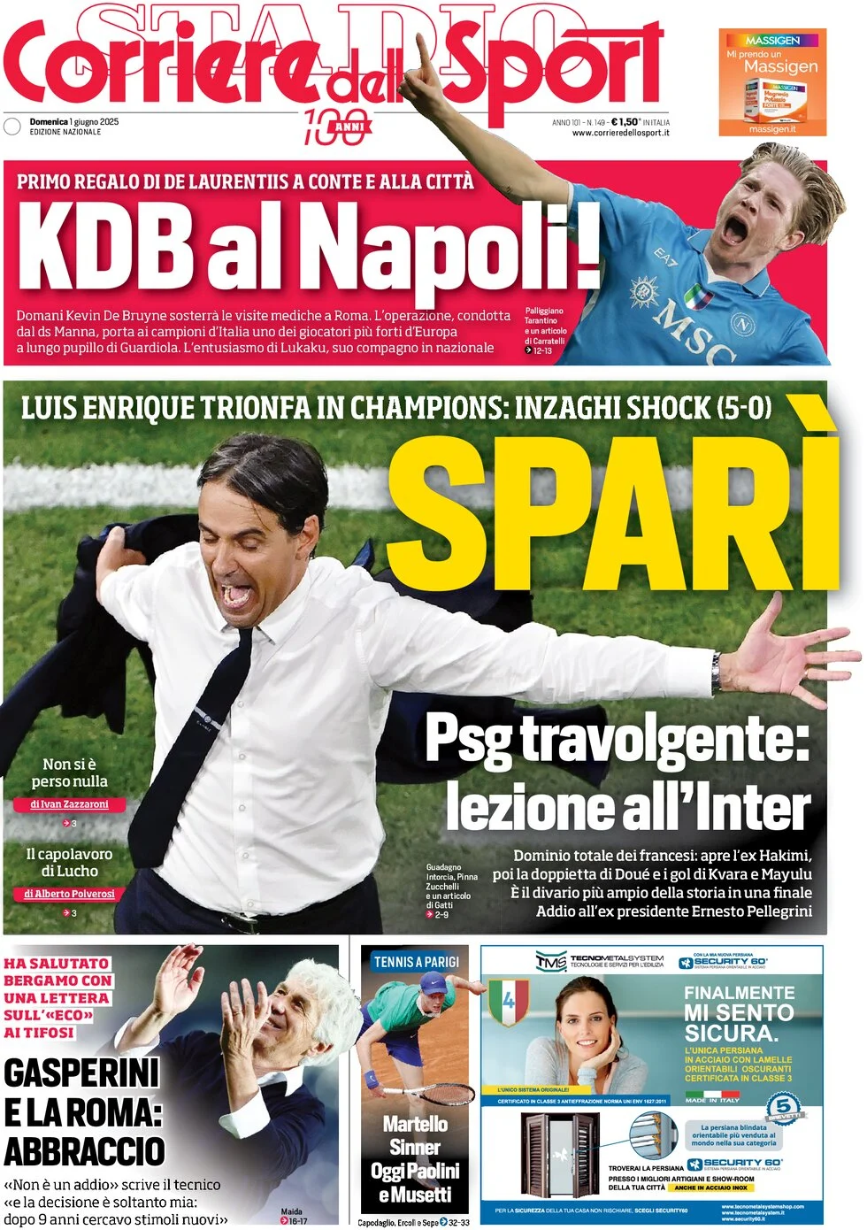 anteprima della prima pagina di corriere-dello-sport del 01/06/2025