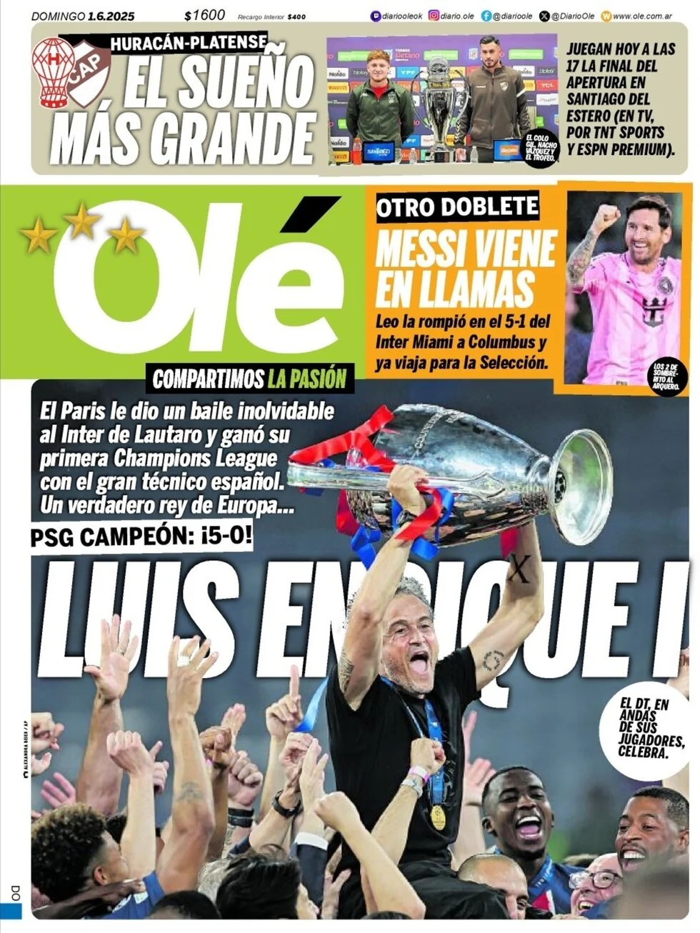 anteprima della prima pagina di ol del 01/06/2025