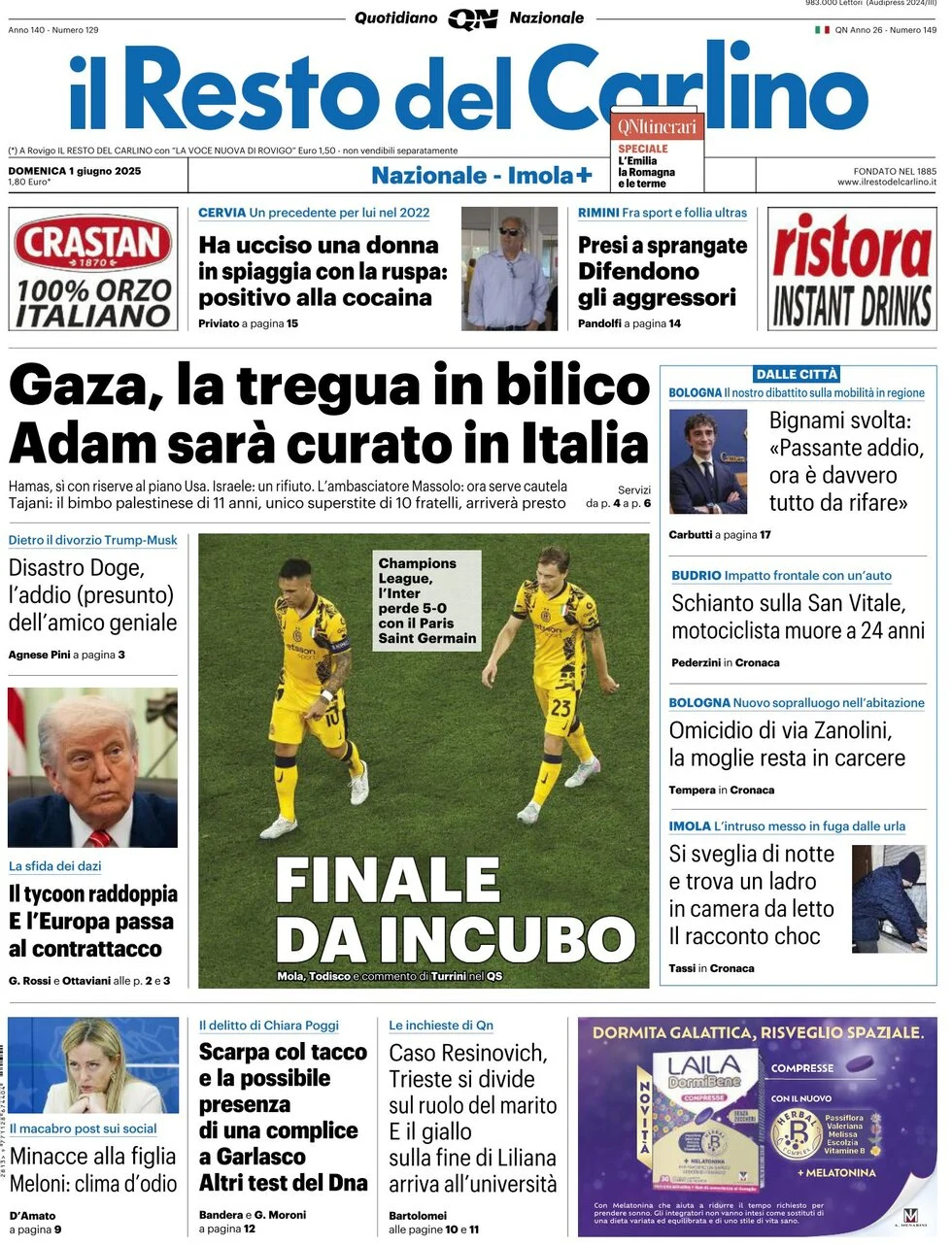 anteprima della prima pagina di il-resto-del-carlino del 01/06/2025