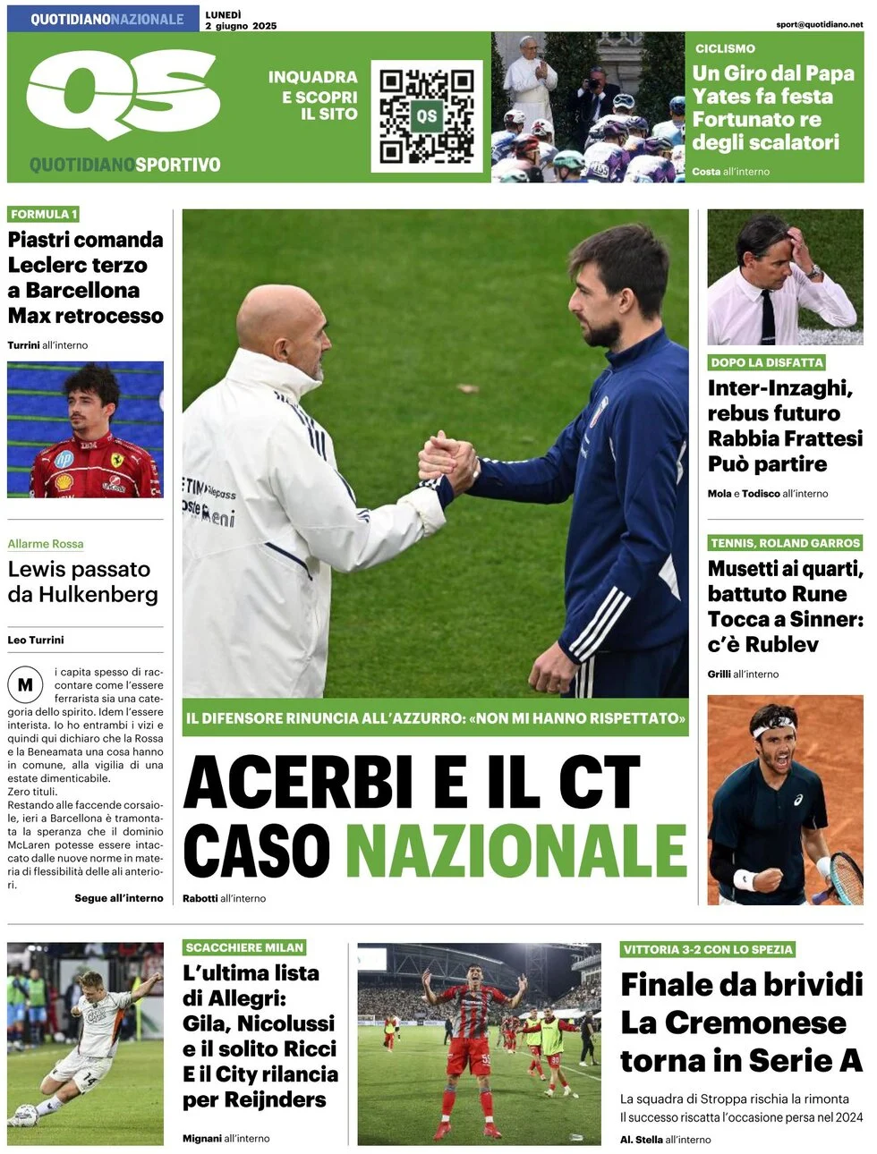 anteprima della prima pagina di qs-quotidiano-sportivo del 02/06/2025