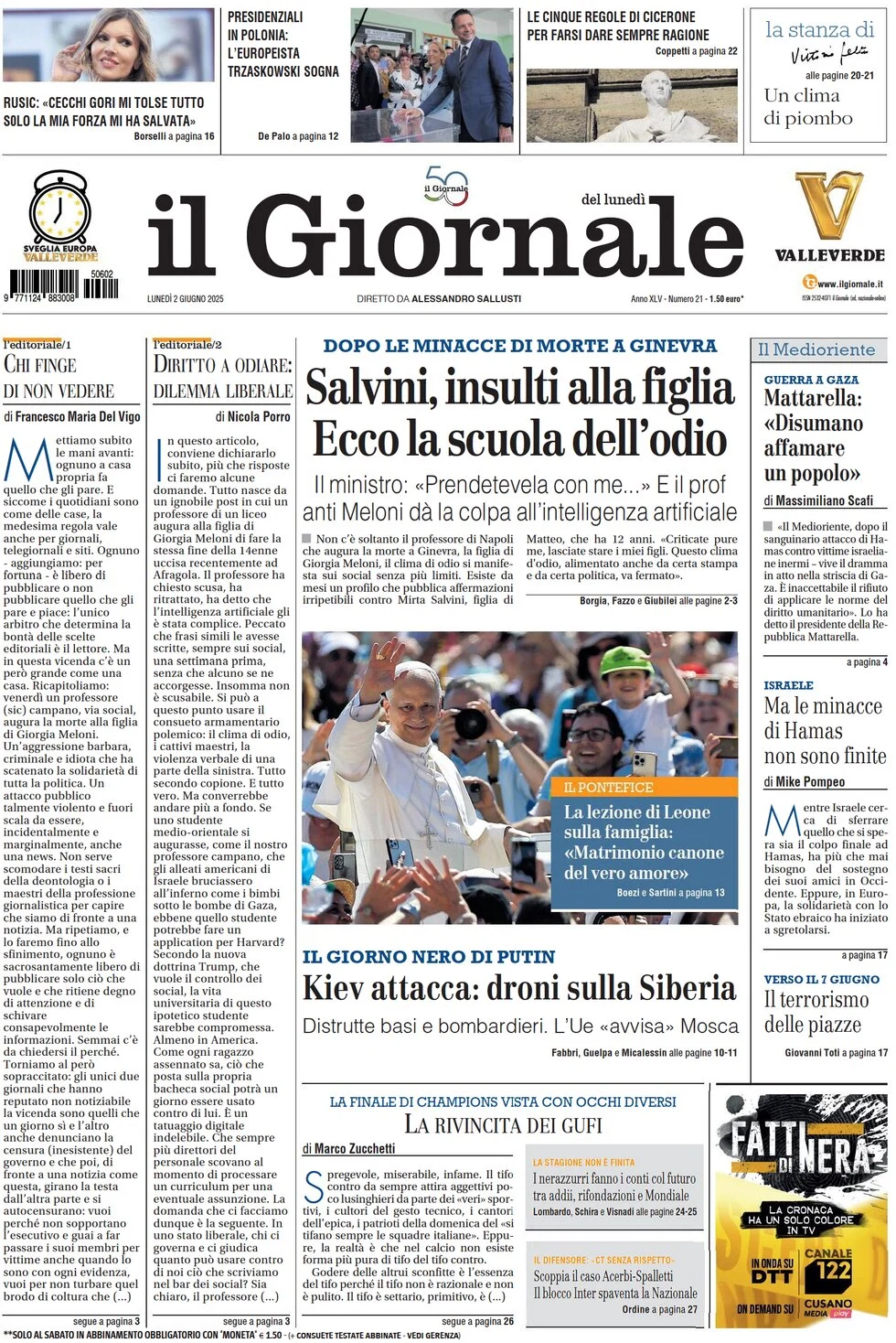 anteprima della prima pagina di il-giornale del 02/06/2025