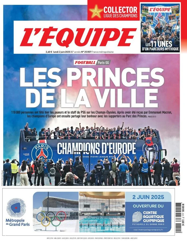 anteprima della prima pagina di lequipe del 02/06/2025