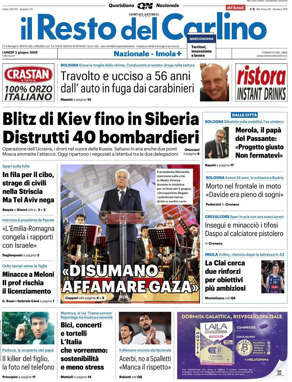 anteprima della prima pagina di il-resto-del-carlino del 02/06/2025