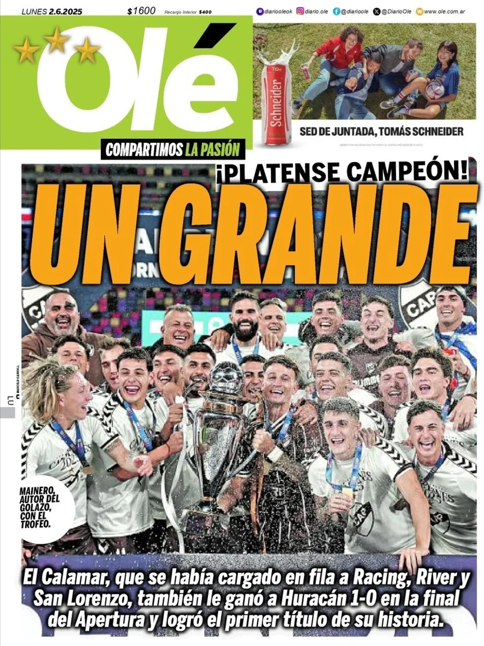 anteprima della prima pagina di ol del 02/06/2025