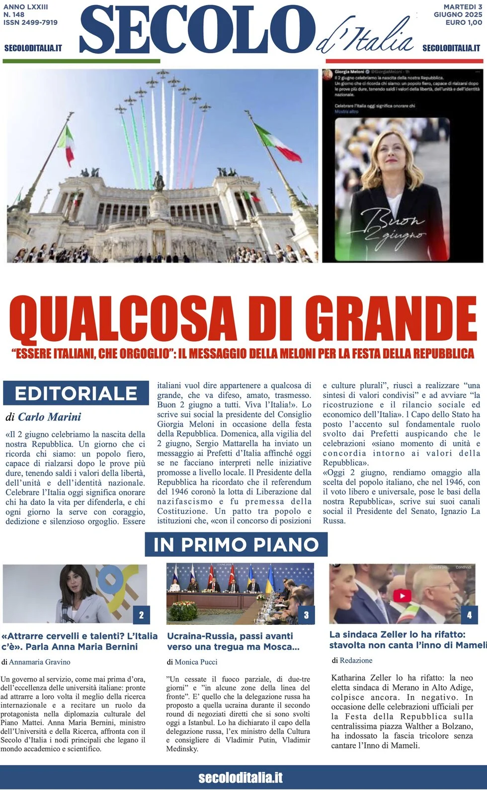 anteprima della prima pagina di secolo-ditalia del 03/06/2025