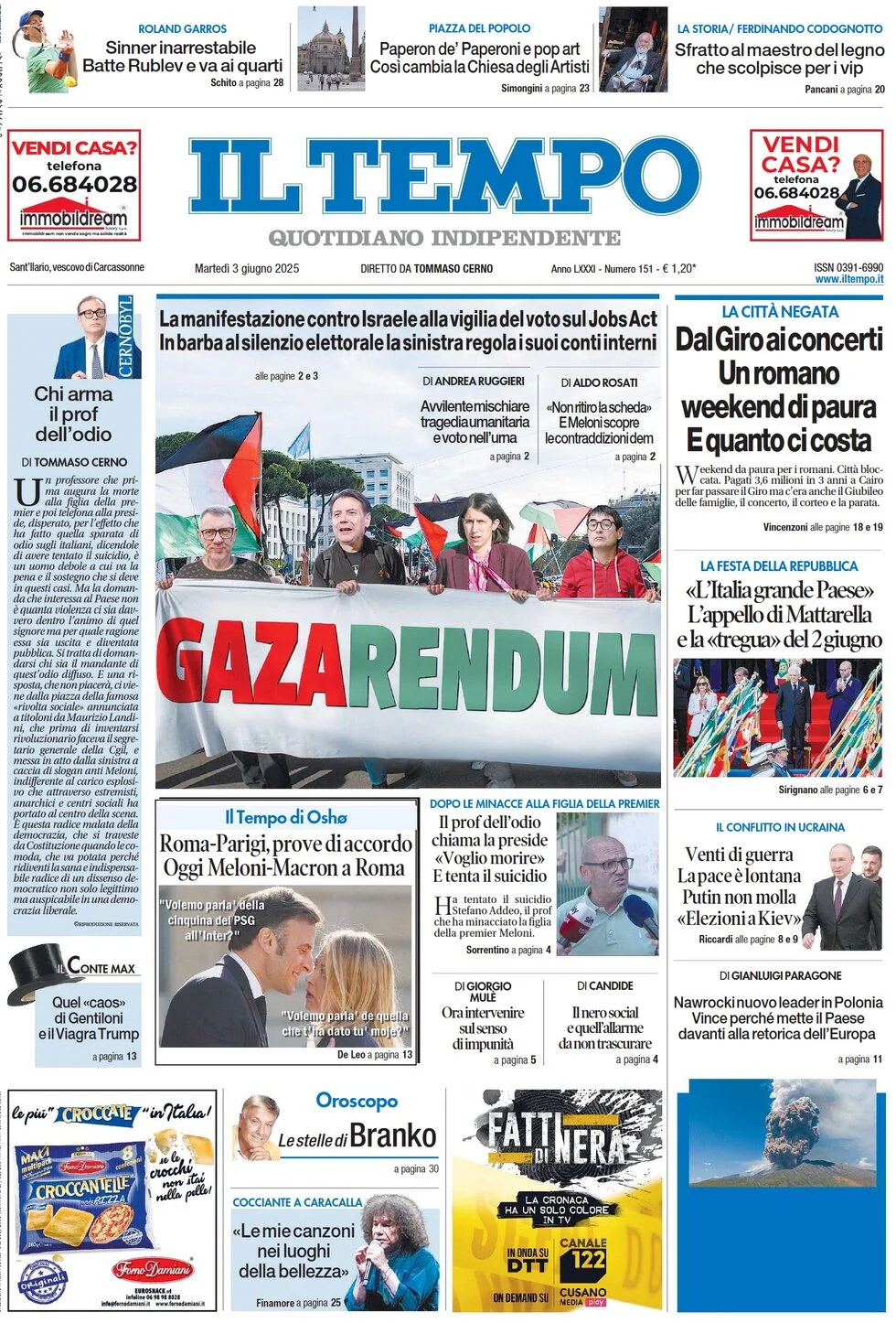 anteprima della prima pagina di il-tempo del 03/06/2025