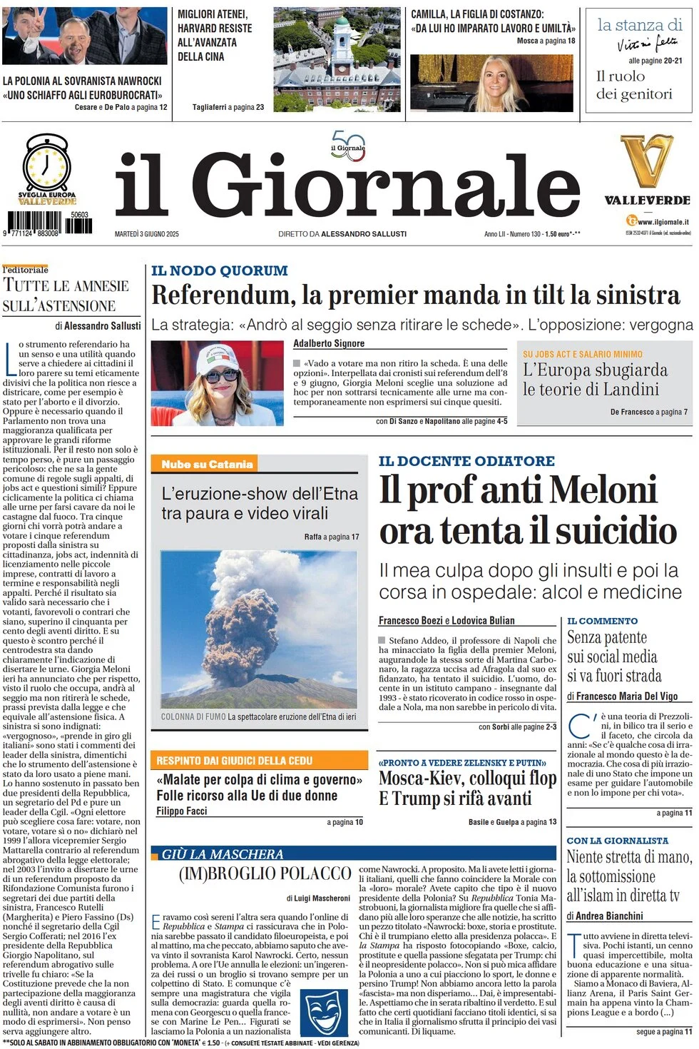 anteprima della prima pagina di il-giornale del 03/06/2025