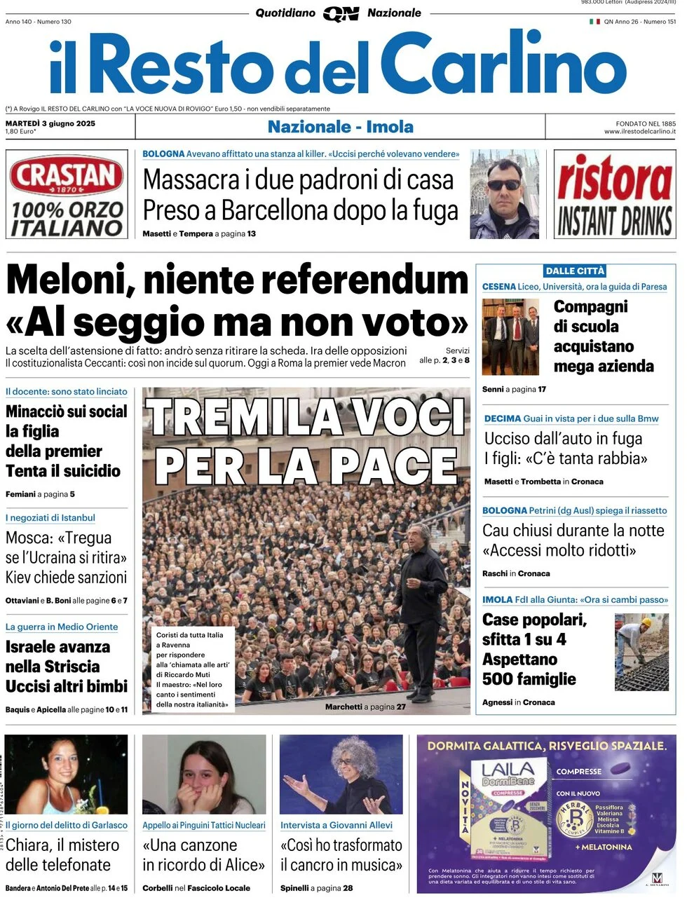 anteprima della prima pagina di il-resto-del-carlino del 03/06/2025