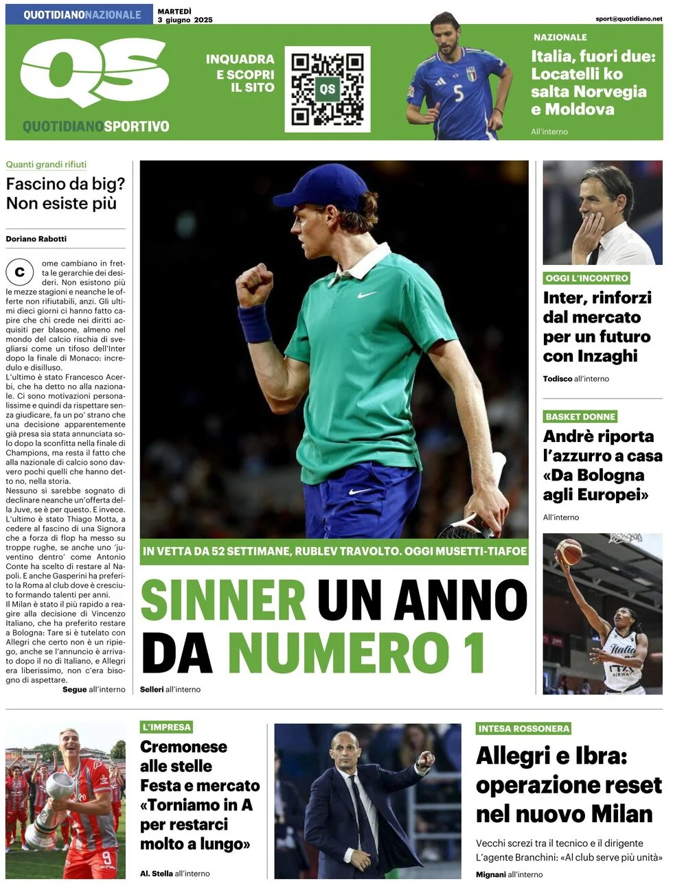 anteprima della prima pagina di qs-quotidiano-sportivo del 03/06/2025