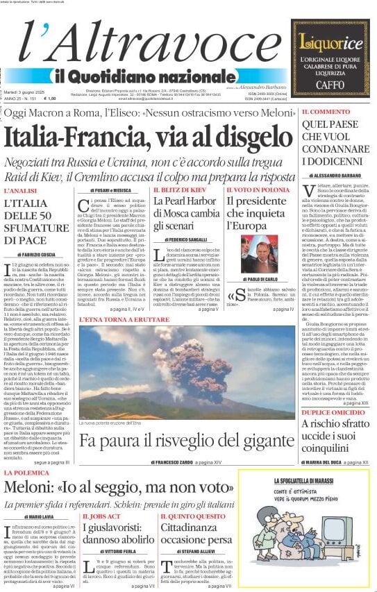 anteprima della prima pagina di il-quotidiano-del-sud-laltravoce del 03/06/2025