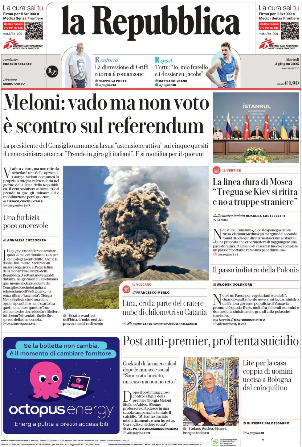 anteprima della prima pagina di la-repubblica del 03/06/2025