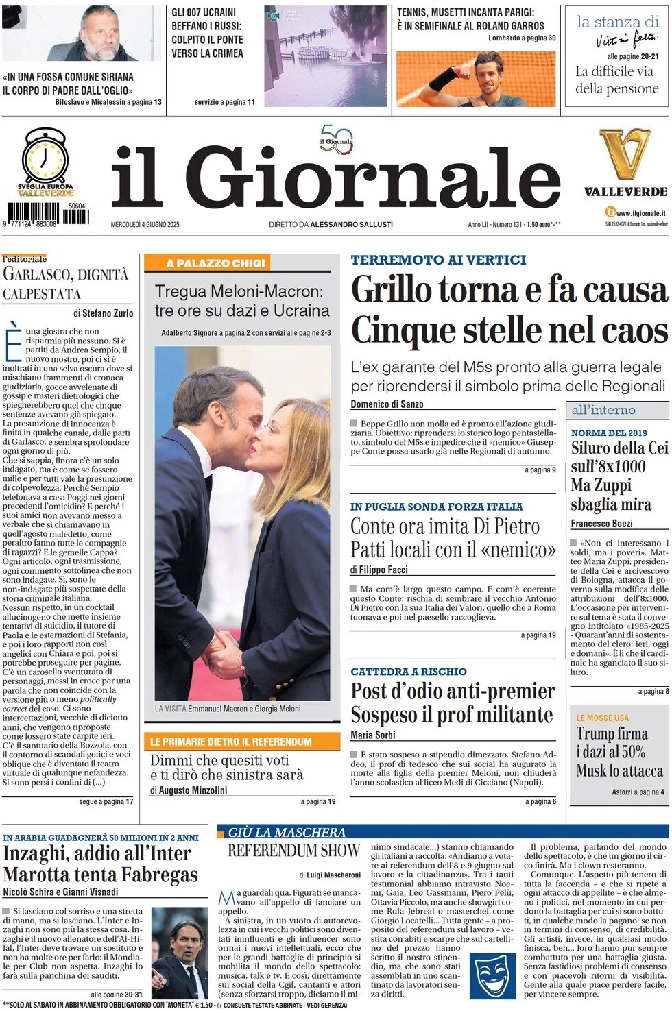 anteprima della prima pagina di il-giornale del 04/06/2025