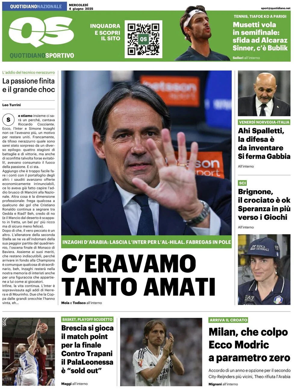 anteprima della prima pagina di qs-quotidiano-sportivo del 04/06/2025