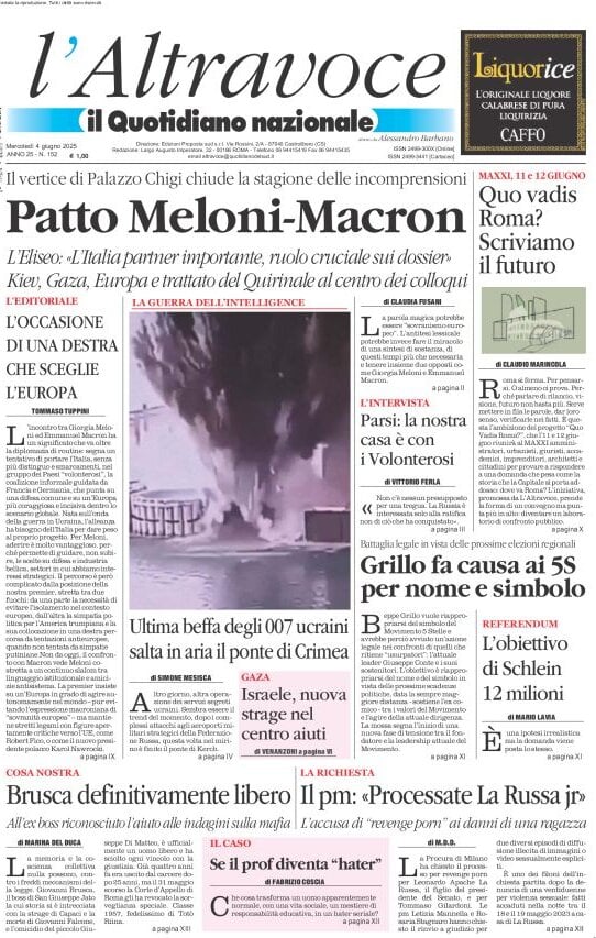 anteprima della prima pagina di il-quotidiano-del-sud-laltravoce del 04/06/2025